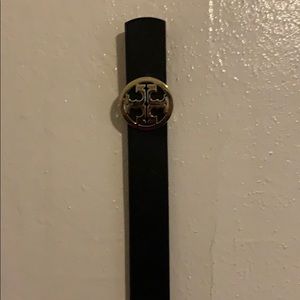 Tory Burch black leather belt with gold buckle